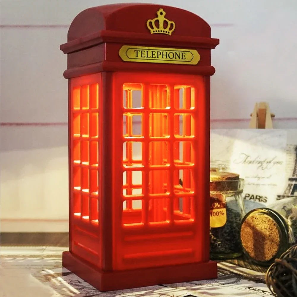 Portable Retro London Telephone Booth  USB Night Light Rechargeable Table Lamp For  Home Bedroom New Year Decor