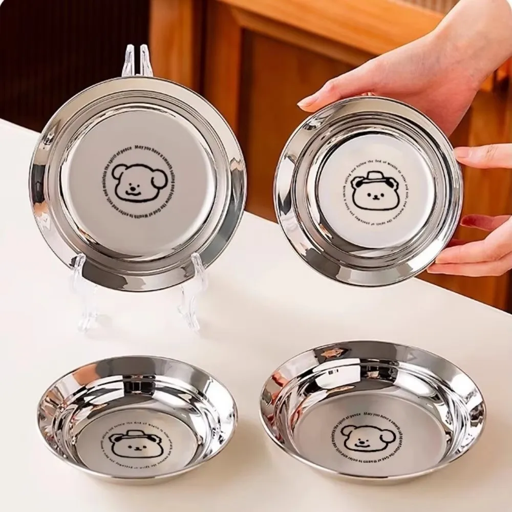 New 304 Stainless Steel Mini Plates Reusable Shockproof Round Plates Tableware 14/16CM Children's Plates Home Use