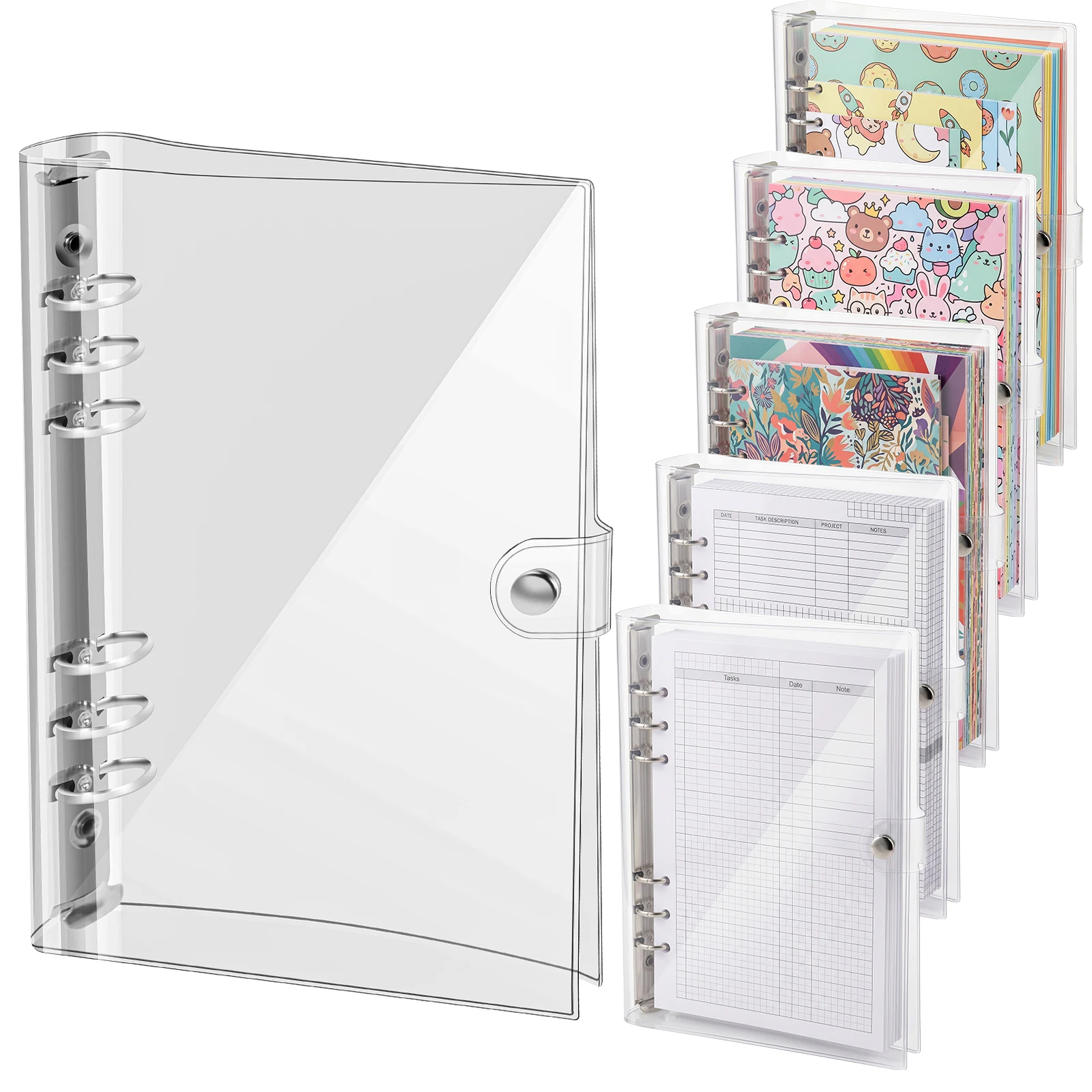 

6Pcs A5 Clear PVC Binder Transparent 6 Ring Binders Notebook Cover Refillable Notebook Binder With Round Ring for School Office