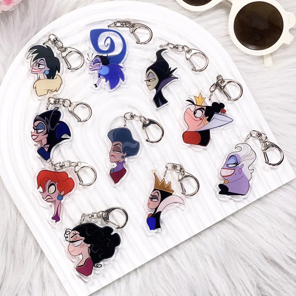 1/10 pçs disney vilão acrílico carro chaveiro saco dos desenhos animados encantos acessórios engraçado bonito mochila pingente chave titular amigo presentes