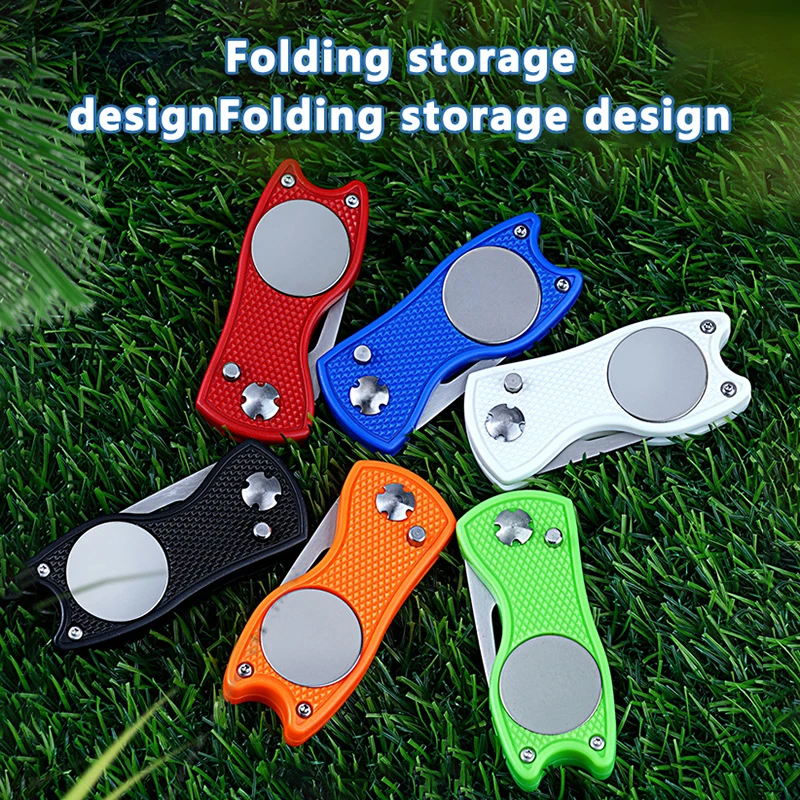 New Metal Foldable Golf Divot Repair Tool With Magnetic Ball Marker And Pop-up Button Green Tool Accessories Gift For Golfer