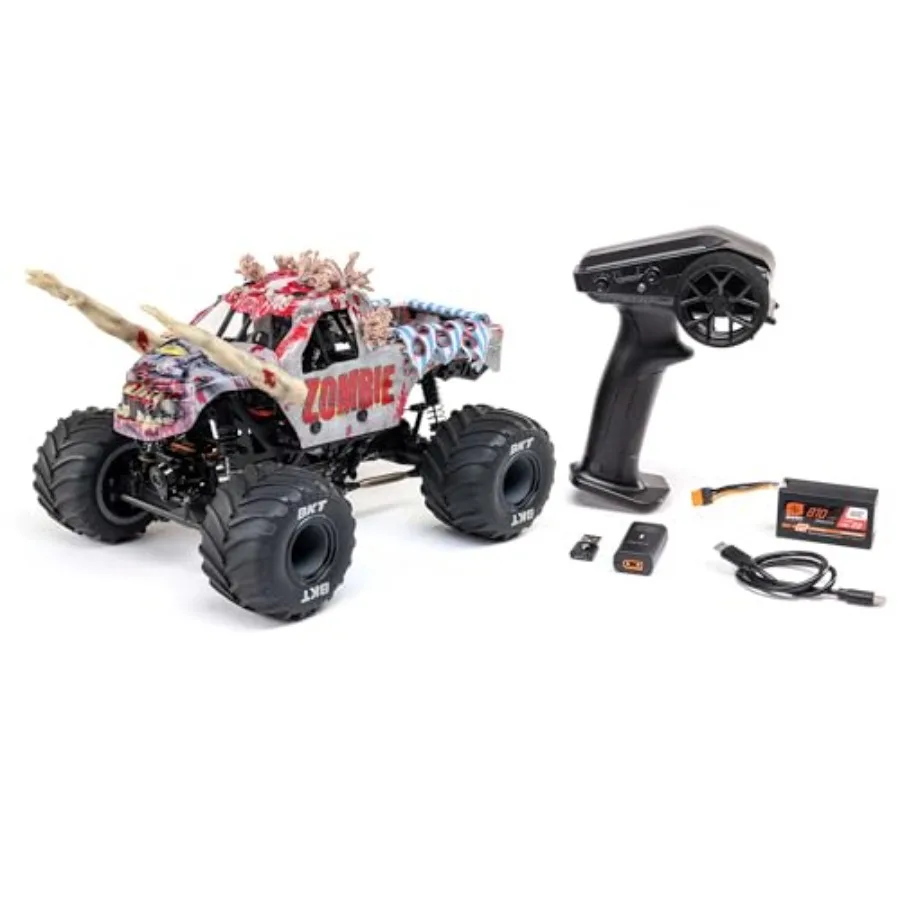 

1/18 Mini LMT Zombie 2S 4X4 RTR Brushed Monster Truck for outdoor off-road use, ABS plastic body, red color, includes battery a