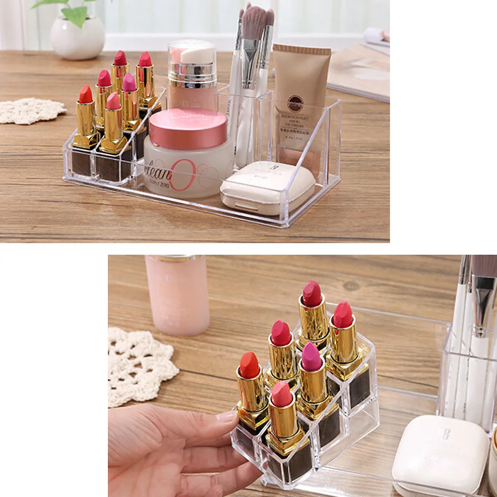 Caja de almacenaje para maquillaje transparente creativa, organizador, soporte acrílico, soporte de exhibición de escritorio para lápices labiales, esmaltes de uñas