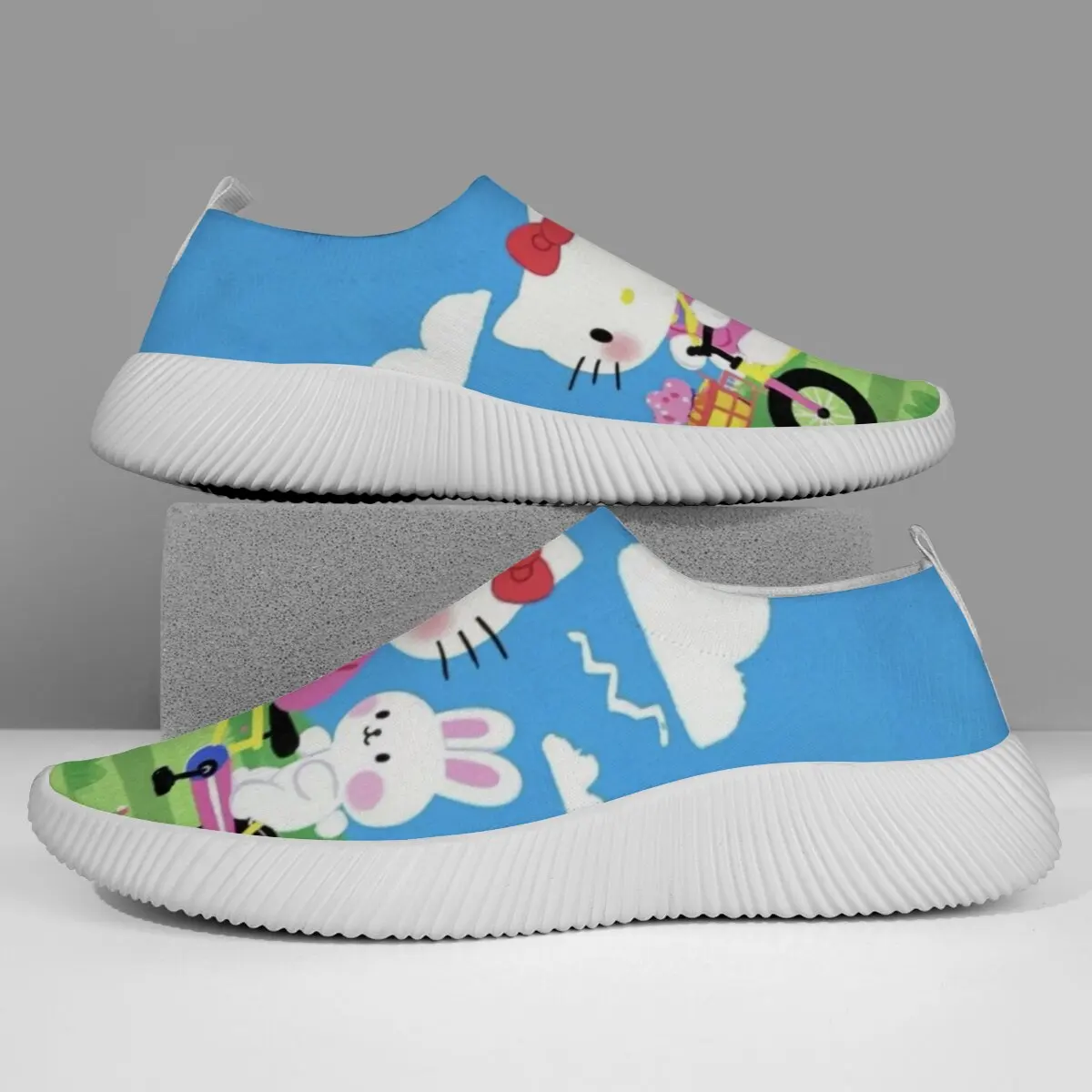 

Sneakers for Kids Spring Women's Flat Cute Cartoon Rabbit Hello Kitty Slip-On Shoes Breathable Sneakers Ladies Round Toe Loafers