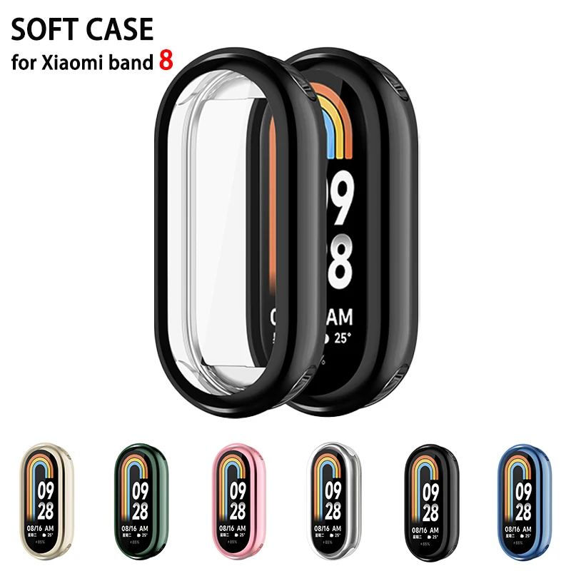 TPU Soft Protective Cover For Xiaomi Mi Band 8 Smartwatch Case Full Screen Protector Shell Bumper Plated For Miband 8 Accessorie