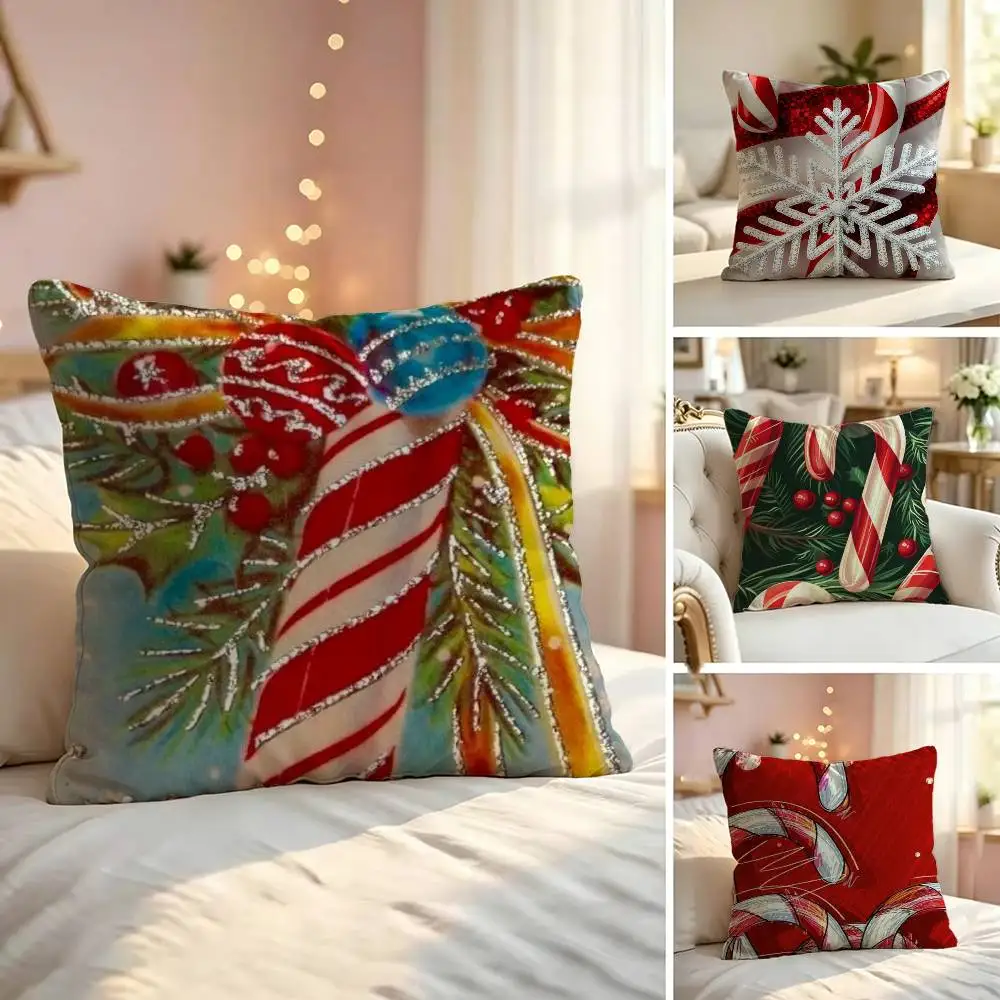 Christmas Candy cane Soft Pillow Shell For Sofa Living Space Bedroom Headboard Backrest Square Cushion Cozy