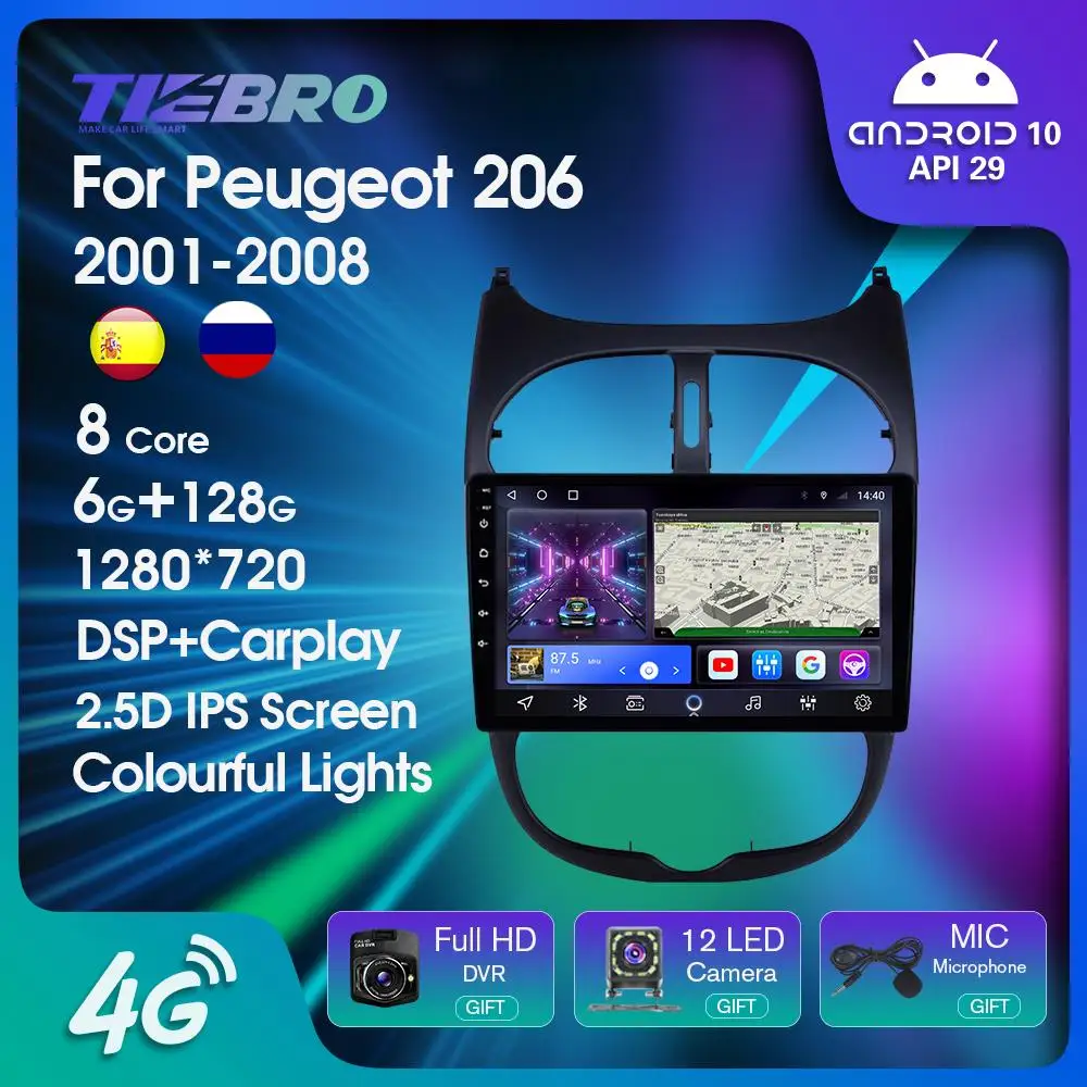 

TIEBRO S1 6+128G Car Radio Android For Peugeot 206 2001-2008 Citroen C2 2004-2008 Carplay Multimedia Video Player GPS Navigation