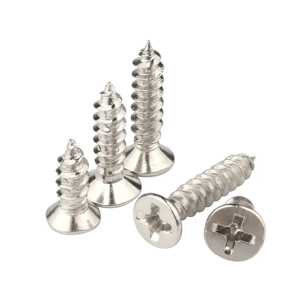 200/500Pc Flat Countersunk Head Self Tapping Phillips Screw M1 M1.2 M1.4 M.17M2 M2.3 M2.6 M3 Nickel Plated Cross Woodwork Screws