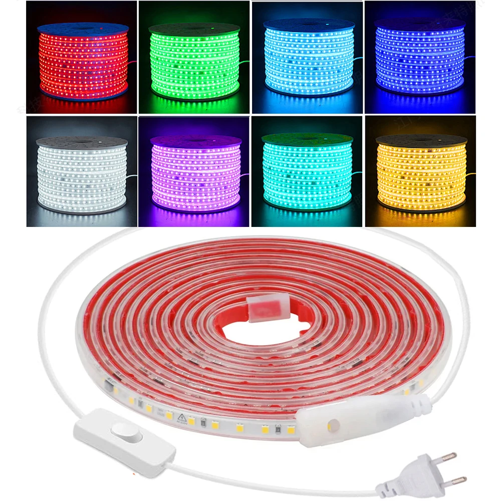 Ice Blue Green LED Strip Lights Flexible&Adhesive Tape 220V 120Leds/M Ribbon10cm Cuttable Under Cabinet Bar Holiday Decor Lamp
