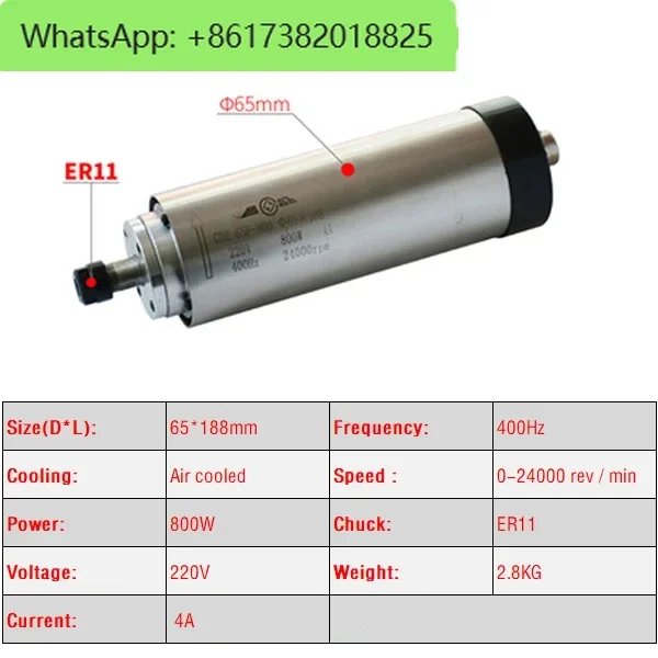 800W 1500W 2200W CNC Spindle Motor 220V Air Cooled Milling Machine Z Axis Shaft 1.5KW 2.2KW 65mm 80mm Diameter ER11 Collet Chuck view 5