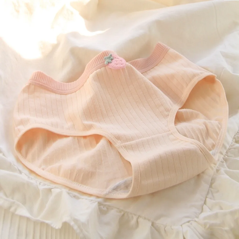 5 個の弾性ストライプ綿パンティーかわいいパンツイチゴブリーフ甘いソフト女性下着女の子