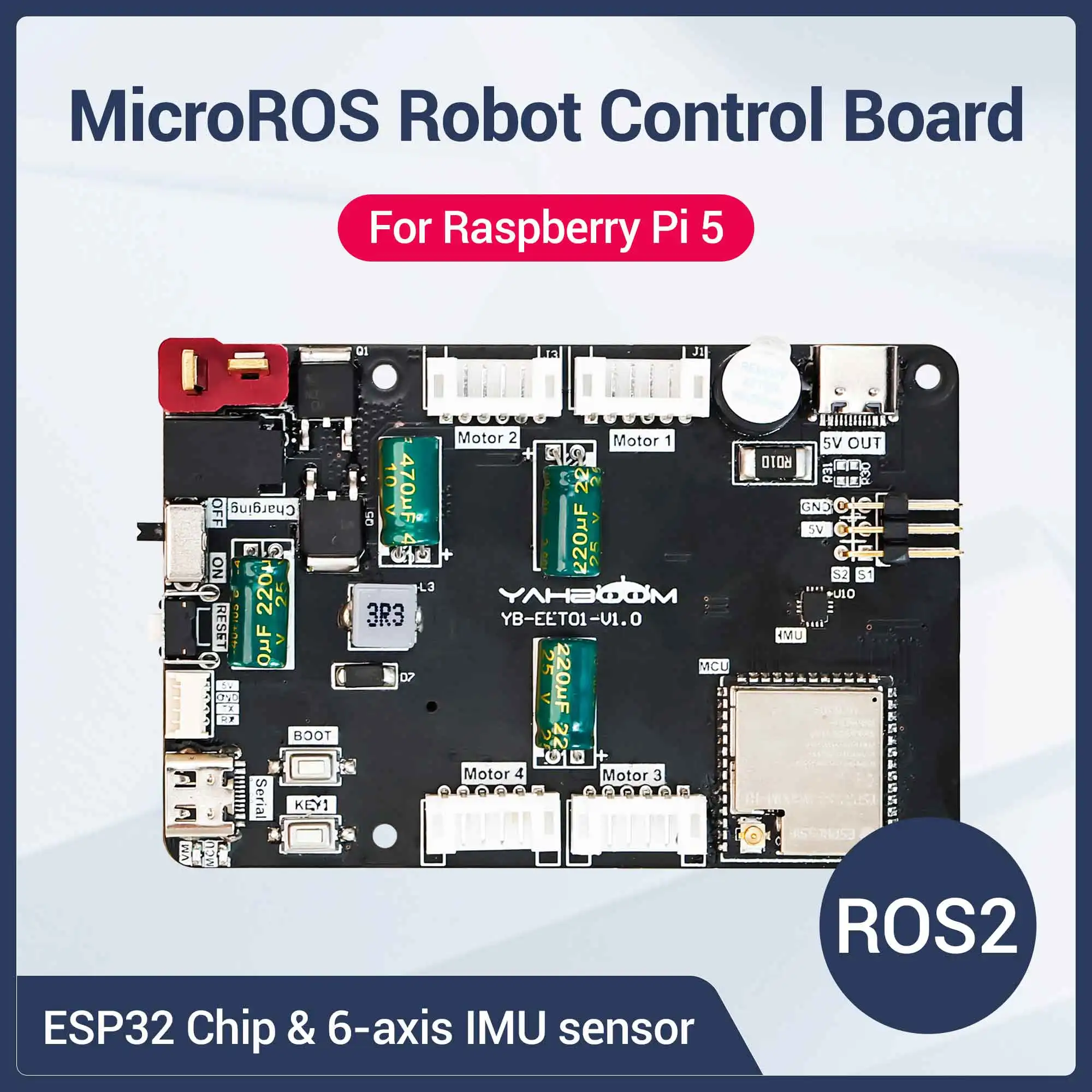 

Raspberry Pi 5 Robot Expansion Board ESP32 Control Board With 6-Aixs IMU PWM Servo Motor Interface Buzzer Support ROS2 MicroROS