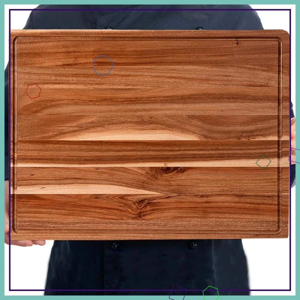 

Extra Large Acacia Wood Cutting Board with Juice Groove - 24x18 Inch Butcher Block for Kitchen, Meat, Vegetables & BBQ