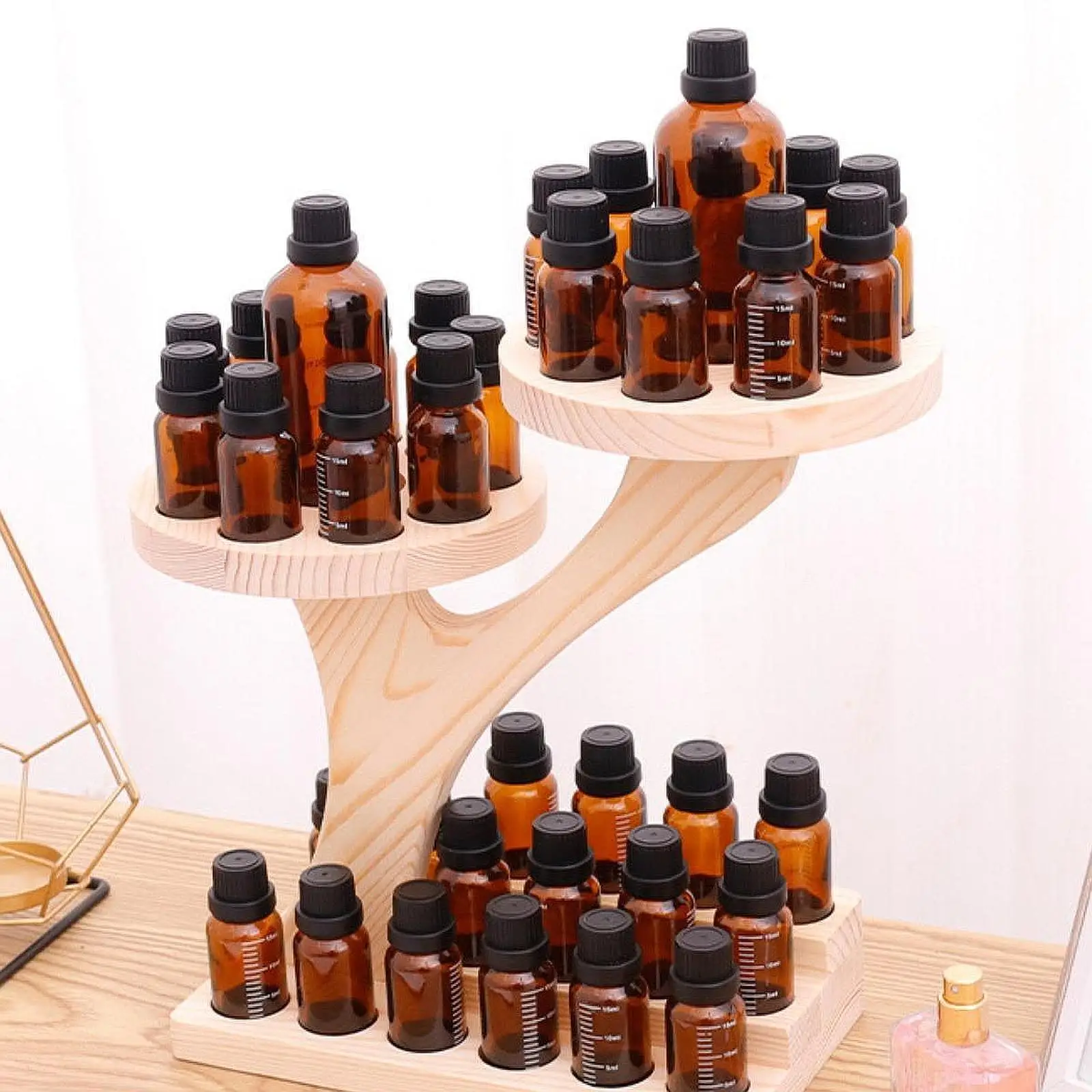

Wooden Essential Oil Display Holder Cosmetic Aroma Organizer Rack Multi Tier Desk Essential Oil Storage Organizer for Holiday