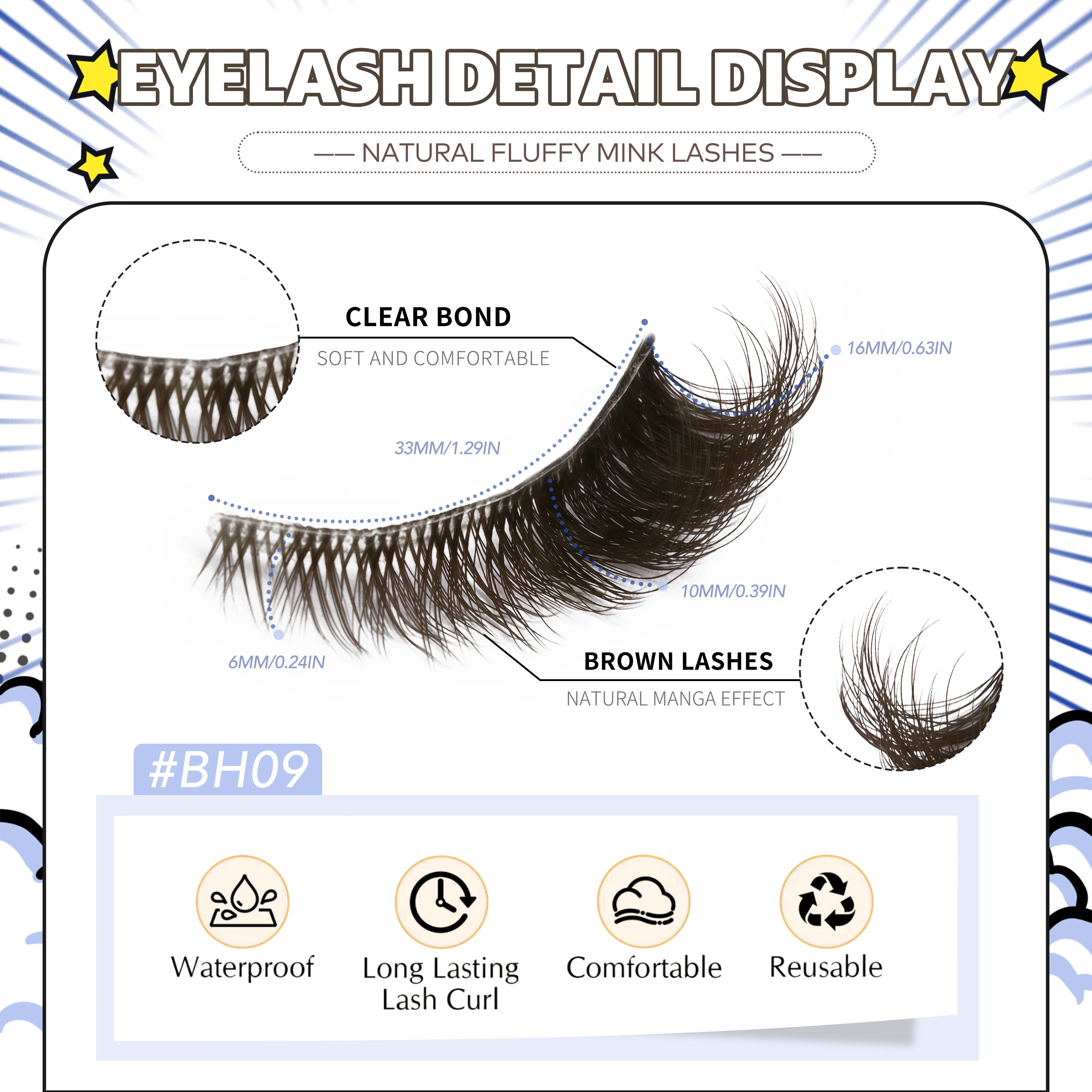 VELTRINAY Brown Lashes Cat Eye Wispy Eyelashes Natural Look False Eyelashes Fox Eye Lash Wispy Fuax Mink Fake Eyelashes