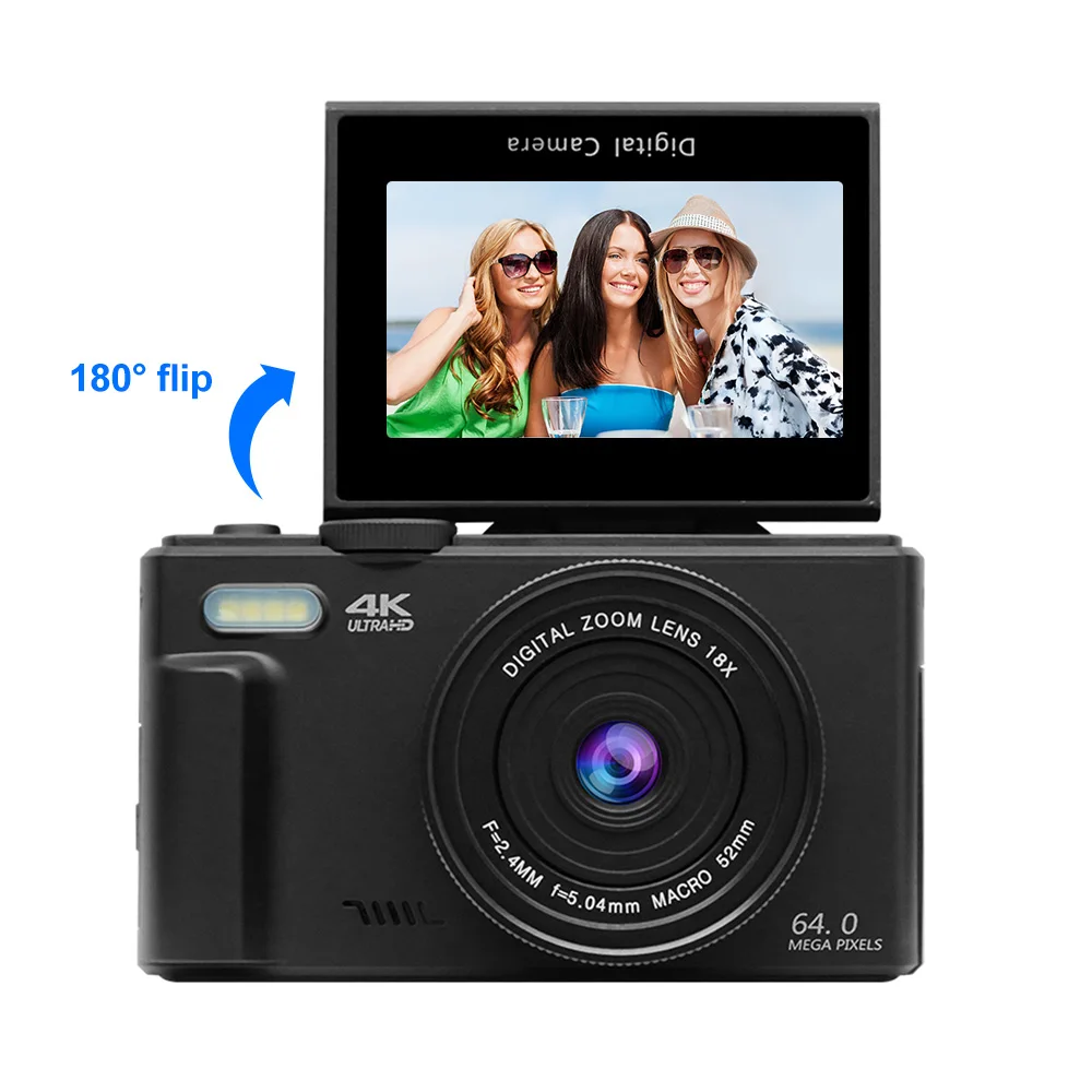 4K Compact Digital Photography Camera 18X Digital Zoom Vintage Vlog Video Recorder 180 Flip Screen Selfile WiFi WebCam