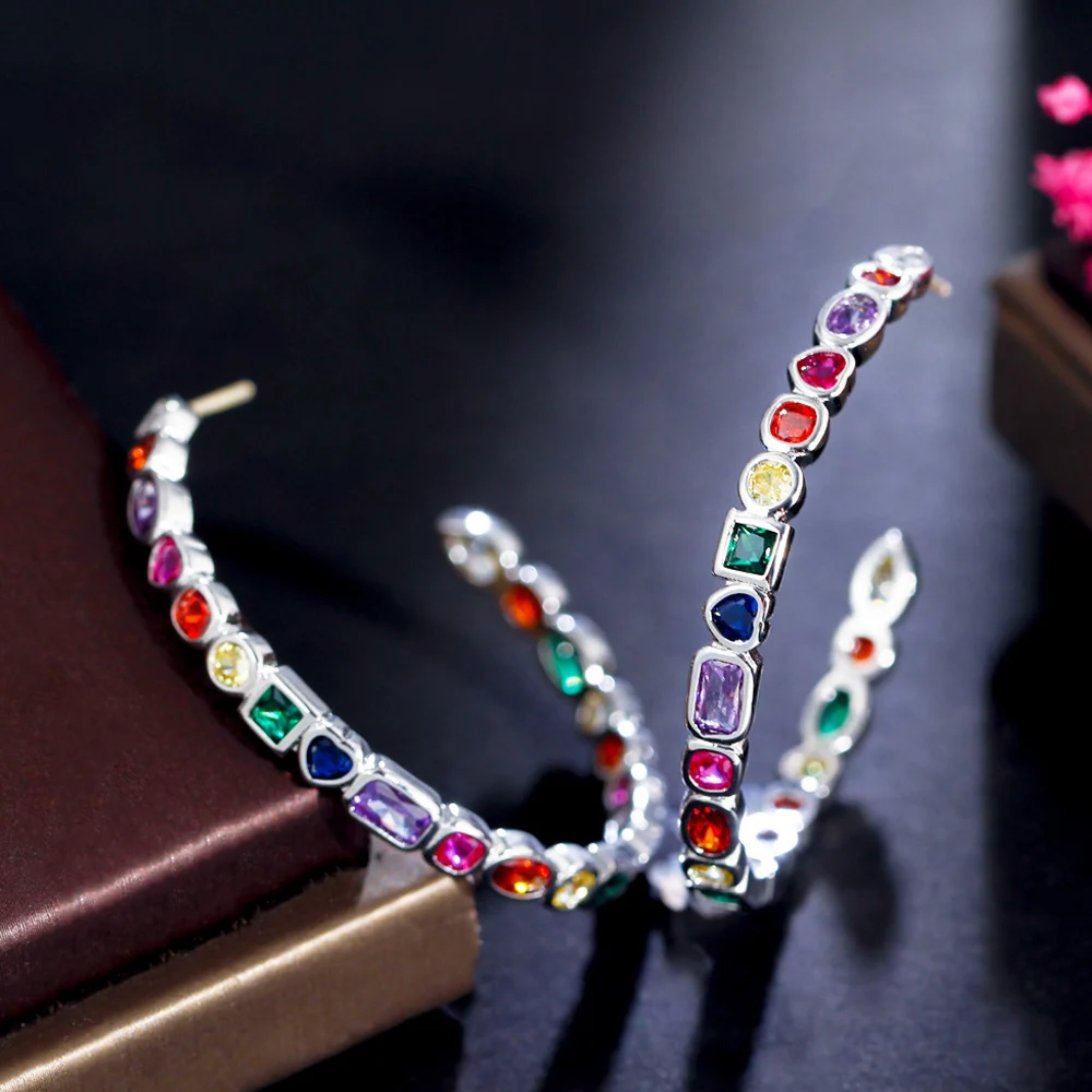 ThreeGraces Fashion Multicolor Cubic Zirconia Gold Color Hoop Earrings for Women Trendy Dubai Nigerian Daily Party Jewelry ER947