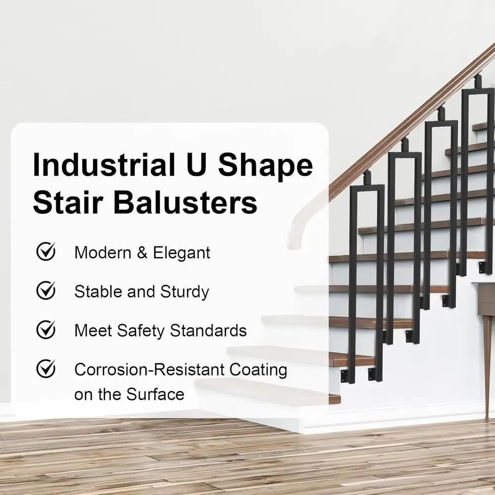 درابزين درج علوي قابل للتعديل على شكل حرف U 38.6 للدرج الداخلي، درابزين من الحديد المطاوع على الجانب للدرابزين، Por