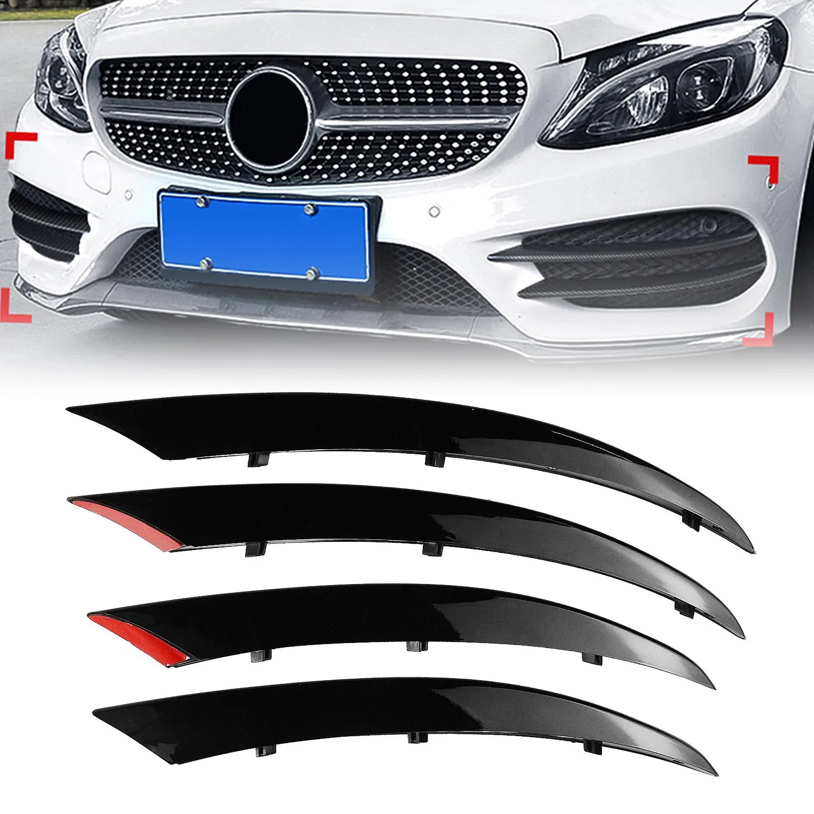 Frontseitige Canard-Lufteinlassgitter-Abdeckung für Mercedes Benz C-Klasse Sport W205 C43 C63 AMG C180 C260 C300 2015-2018