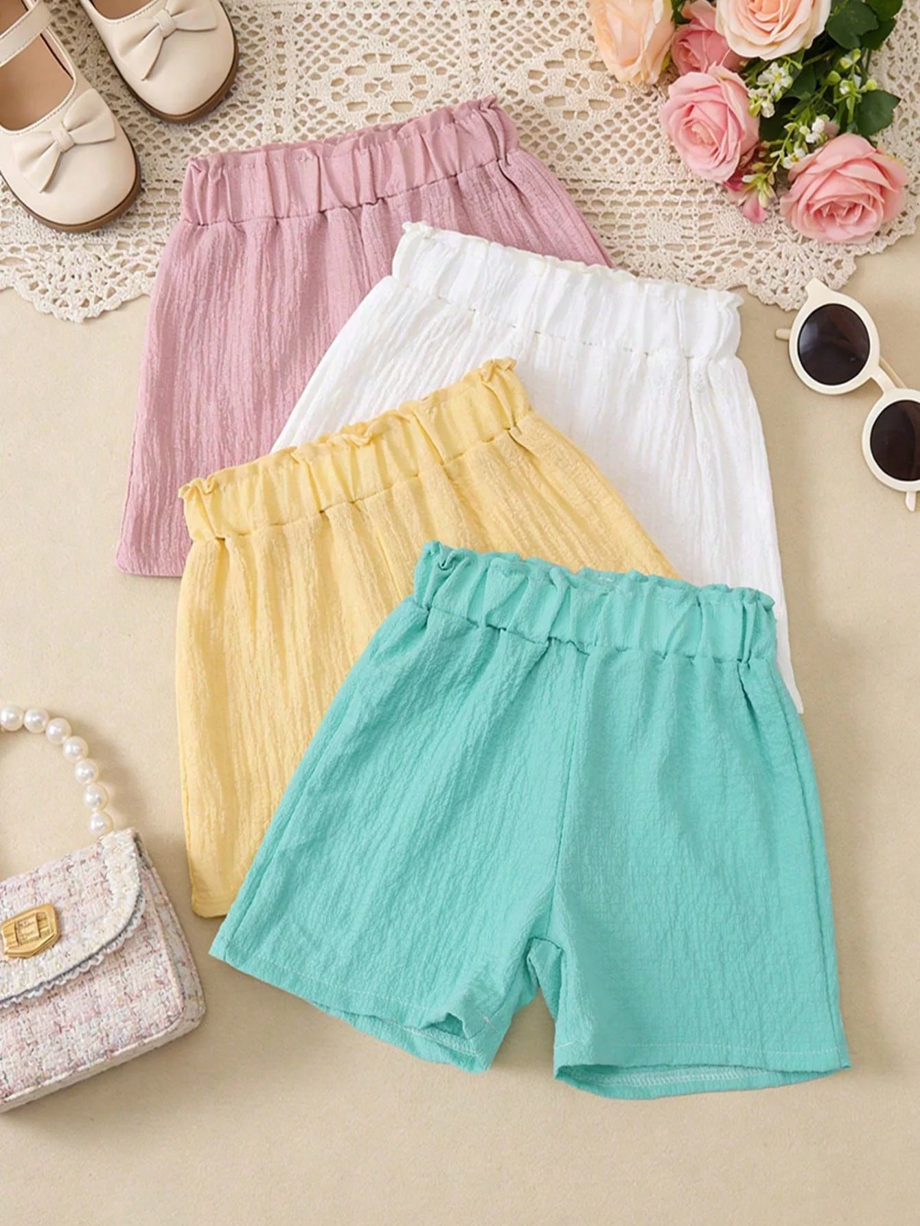 4 Pcs Girls' Bubble Short Pants,Soft and Comfortable Shorts,Providing Cool and Breathable Comfort in Summer for Girls' Daily Wear