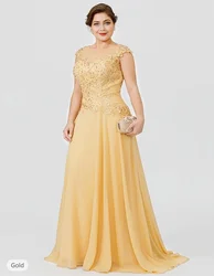 Customized Mother of the Bride Dress Wedding Guest Elegant Plus Size Illusion Neck Sweep Chiffon Beaded Lace Formal Dresses 2024
