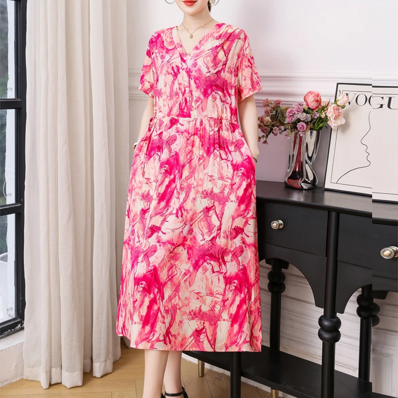 Vestido de verano para mujer, vestido Vintage corto de algodón con estampado Floral, Vestidos de moda de talla grande