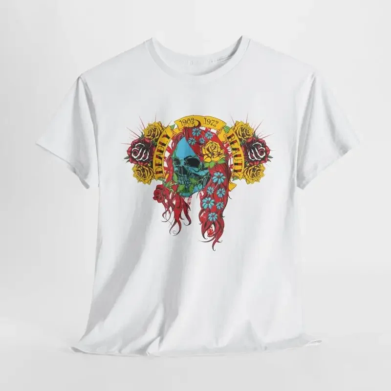 Stunning Skull T Shirt with Vibrant Floral Design Deadly Beauty