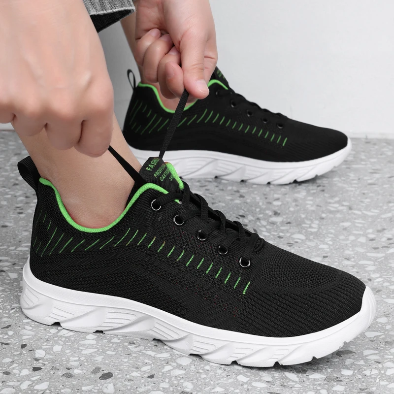 Męskie modne sznurowane dzianinowe trampki Casual Outdoor Athletic Running Walking Gym Shoes