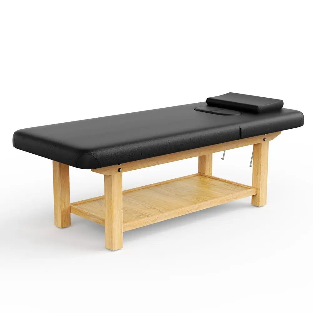 

Wood Wide Stationary Massage Table for Treatment Table Physical Therapy Table Spa Facial Bed, PU Leather 31.5 Wide 75 Long Blac