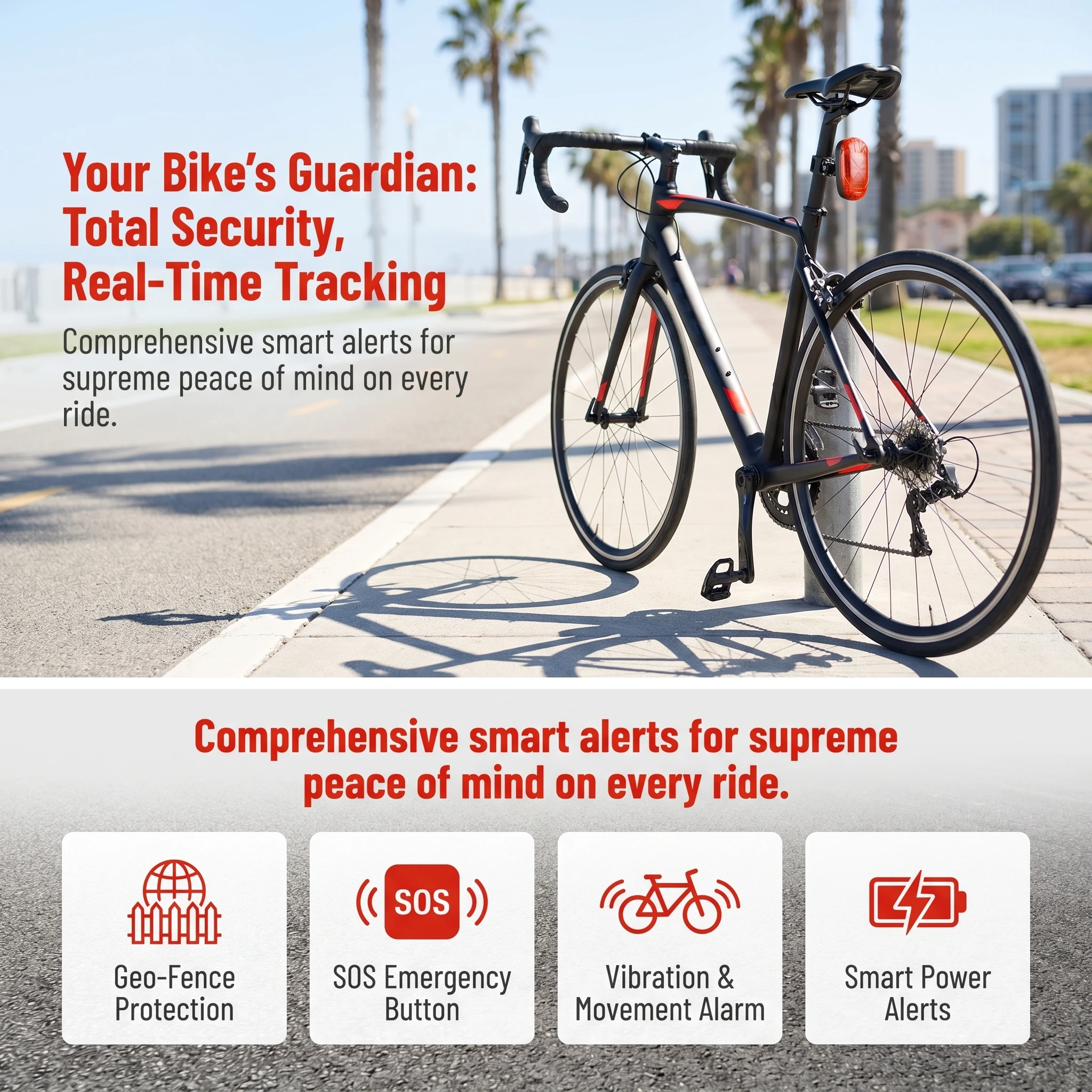 4G LTE TK906 Hidden GPS Tracker Bike Tail Light E-bike Anti Theft Locator Real Time Tracking Geofence Vibration Alert Recharge