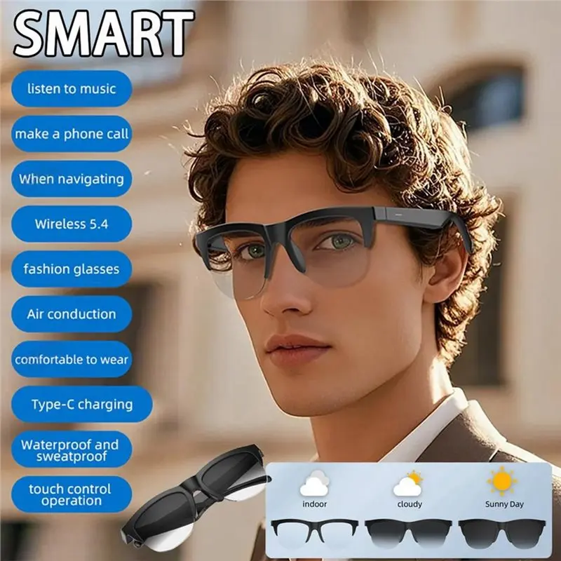 PHILE-2026 Smart Glasses Color Change Bluetooth Voice Call Control Music UV Protection Polarized Sunglasses Headphone Style B