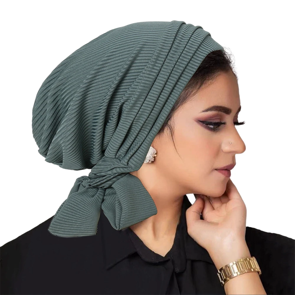 

Women Stretch Ribbed Turban Hijab Underscarf Pre-Tied Pleated Scarf Chemo Cap Sleep Hair Cover Head Wrap for Muslim