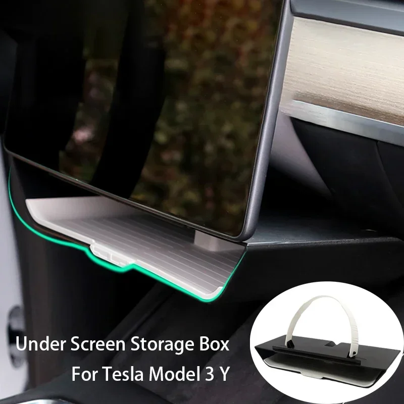 Per Tesla Model Y Model 3 2023 Accessori Organizer Sotto lo schermo Vassoio portaoggetti Scatola di immagazzinaggio Dietro lo schermo Doppia scatola