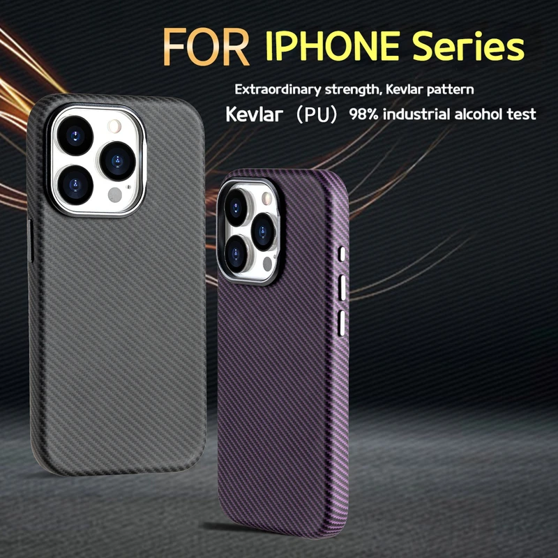 Luxury Carbon Fiber Pattern Matte Phone Case for iPhone 14 12 13 15 Pro Max Cases Kevlar Texture Metal Lens Protector Soft Cover