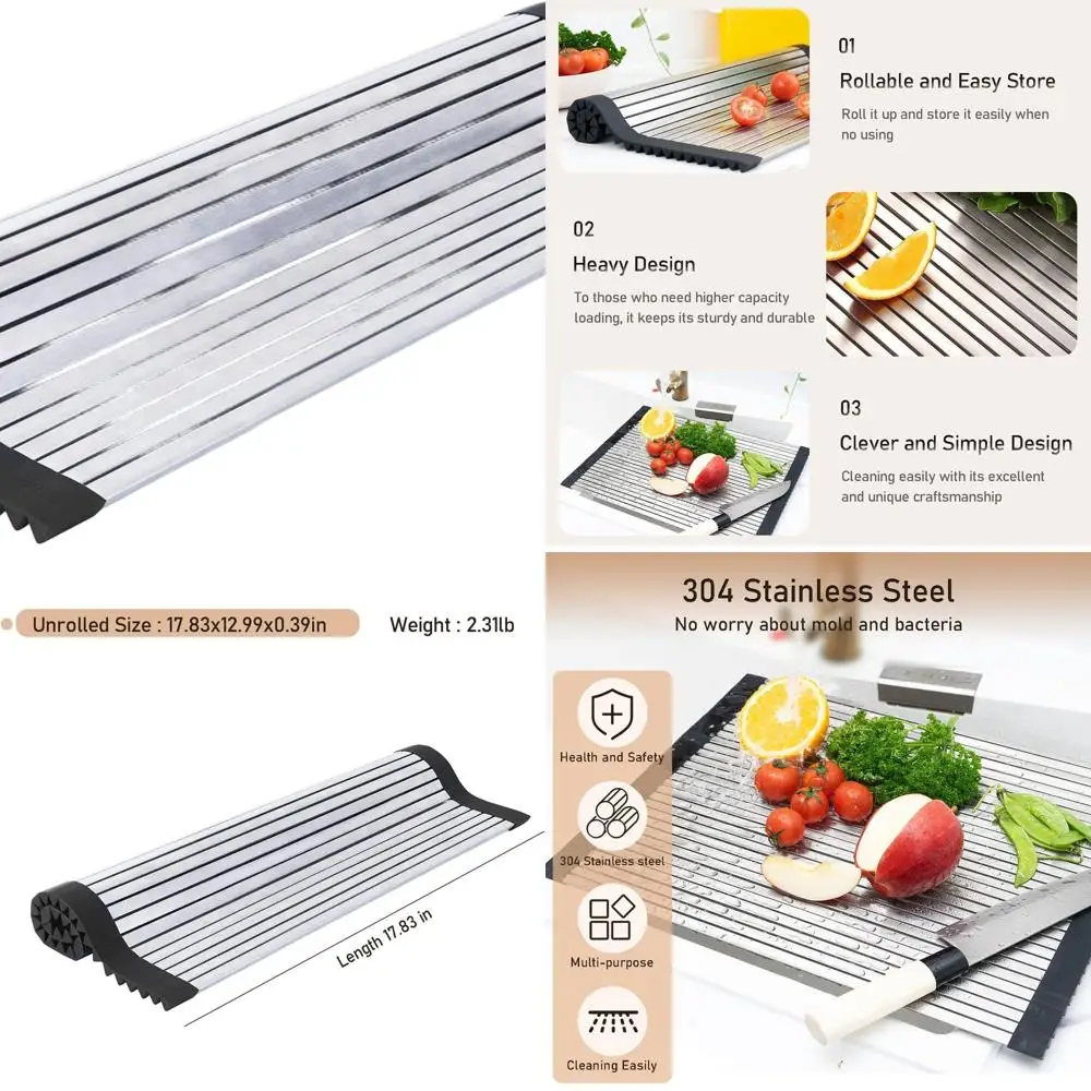 

Свернутая разделочная доска из нержавеющей стали ProGrade 304 и слив для раковины — прочный, многоцелевой кухонный инструмент (17,8 x 13)