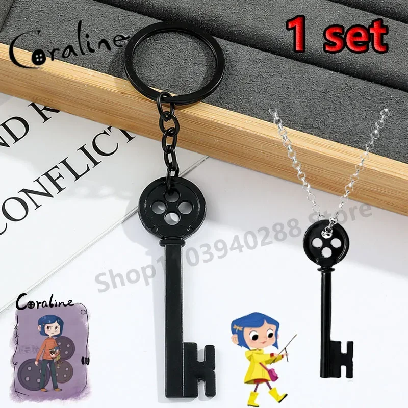 Coraline & The Secret Door Keychain Cute Anime Cartoon Pendants Fashion Necklaces Accessories Charms Jewelry Gift for Friends