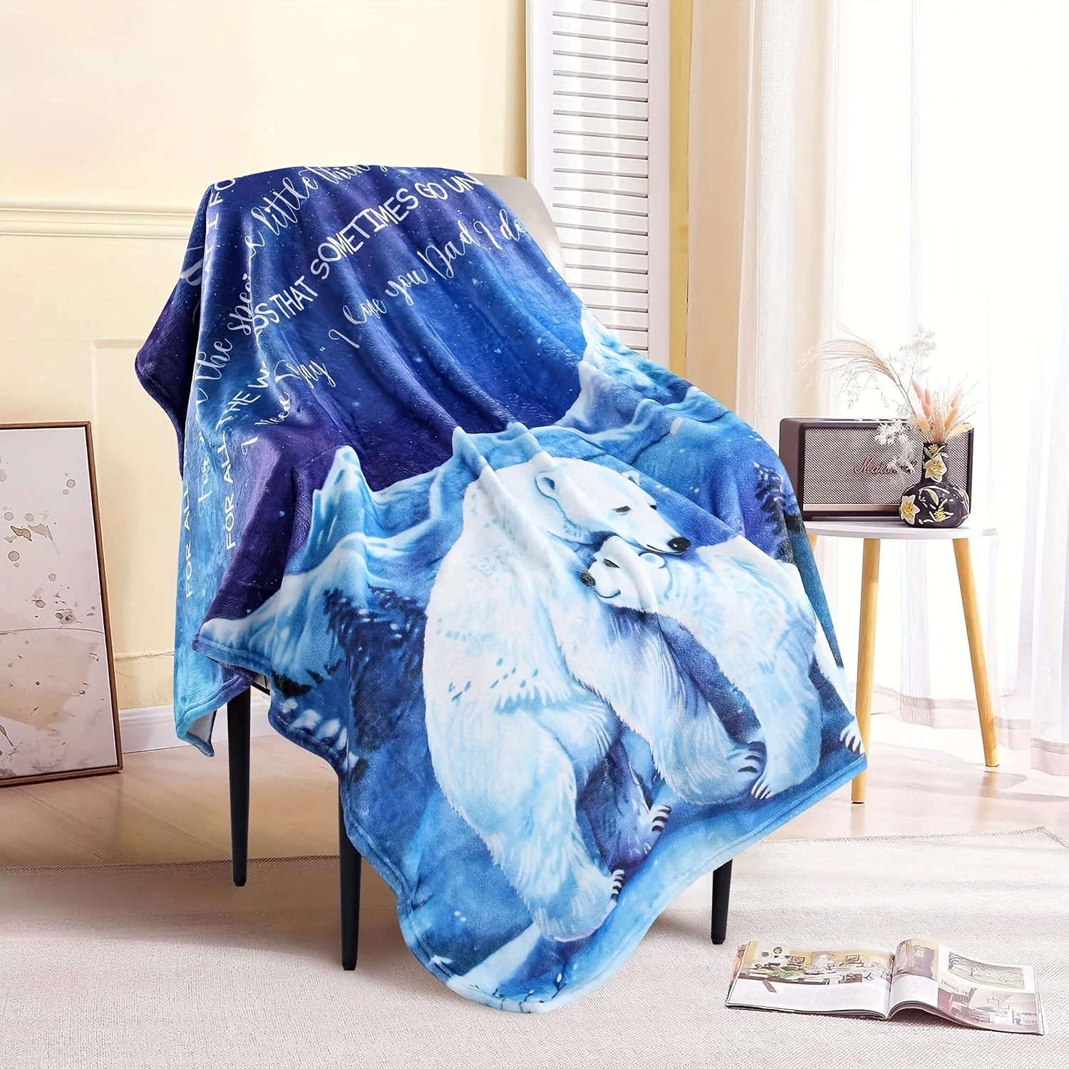 Contemporary Digital-Print Reversible Polar Bear Throw Blanket for Dad - Soft Polyester All-Season Gift from Daughter or Son, Mu