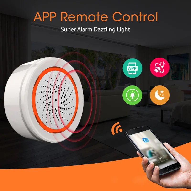 Tuya Intelligent ZigBee Sirene Trigger Alarm Audible and Visual Sensor App Push Remote Control USB&Battery Powered Siren