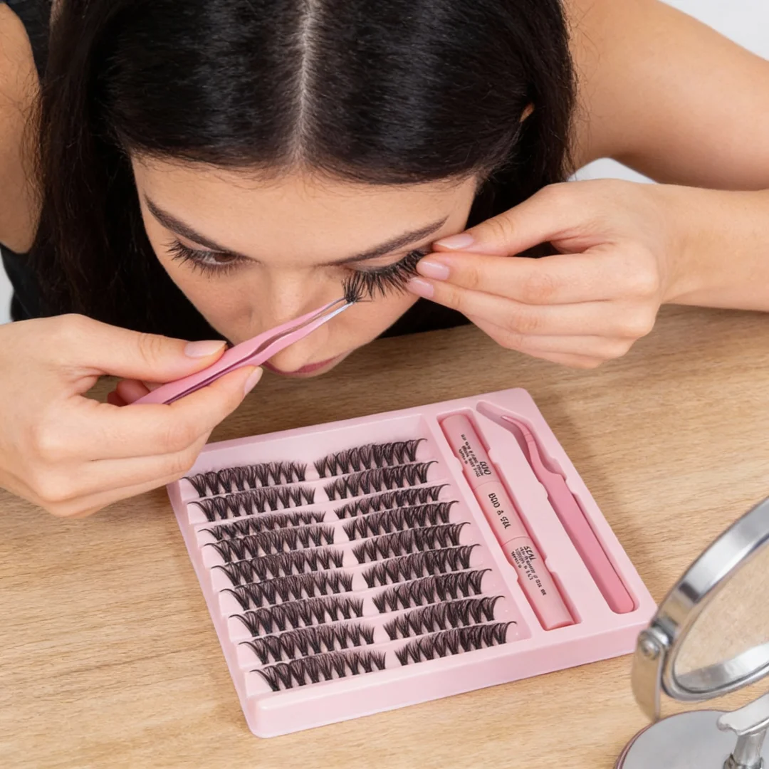 30D-100D DIY Lash Clusters Kit Natural Cat Lashes Winged End Eye Elongated Eyelashes With Lash Bond & Seal Cluster Kit DIY Eye