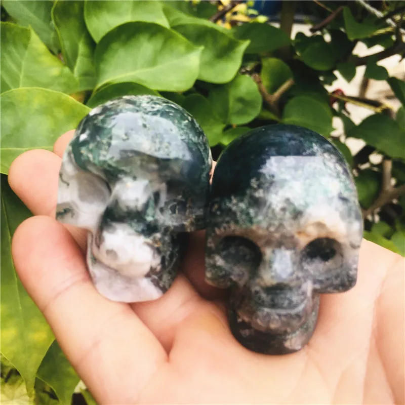 

5cm New Crystal Carving Crafts Natural Water Grass Agate Skull Ornament High Quality Items