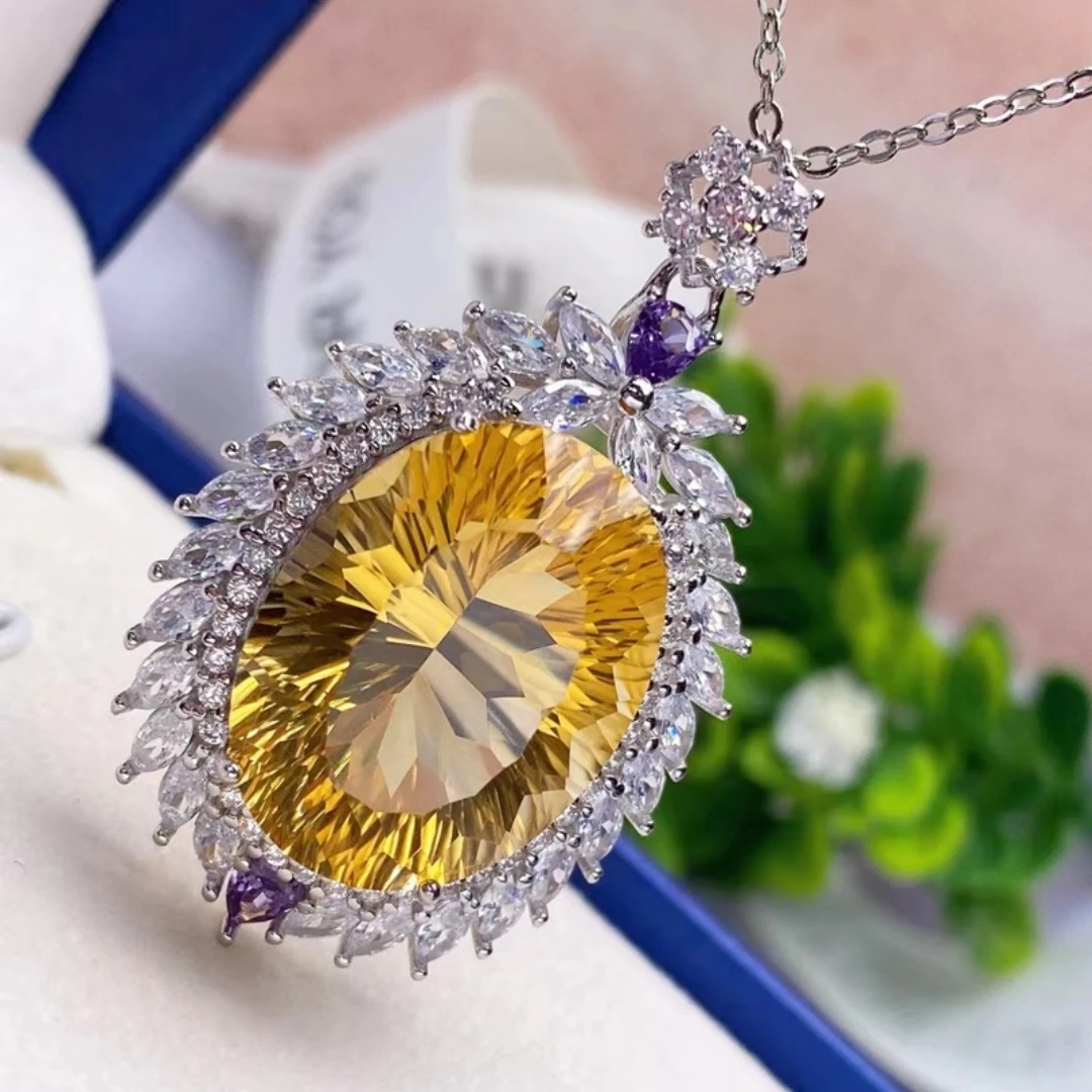 

KJJEAXCMY High purity Natural Yellow Crystal S925 silver exquisitely Pendant Full of luster Simple,Design High-End Bestseller