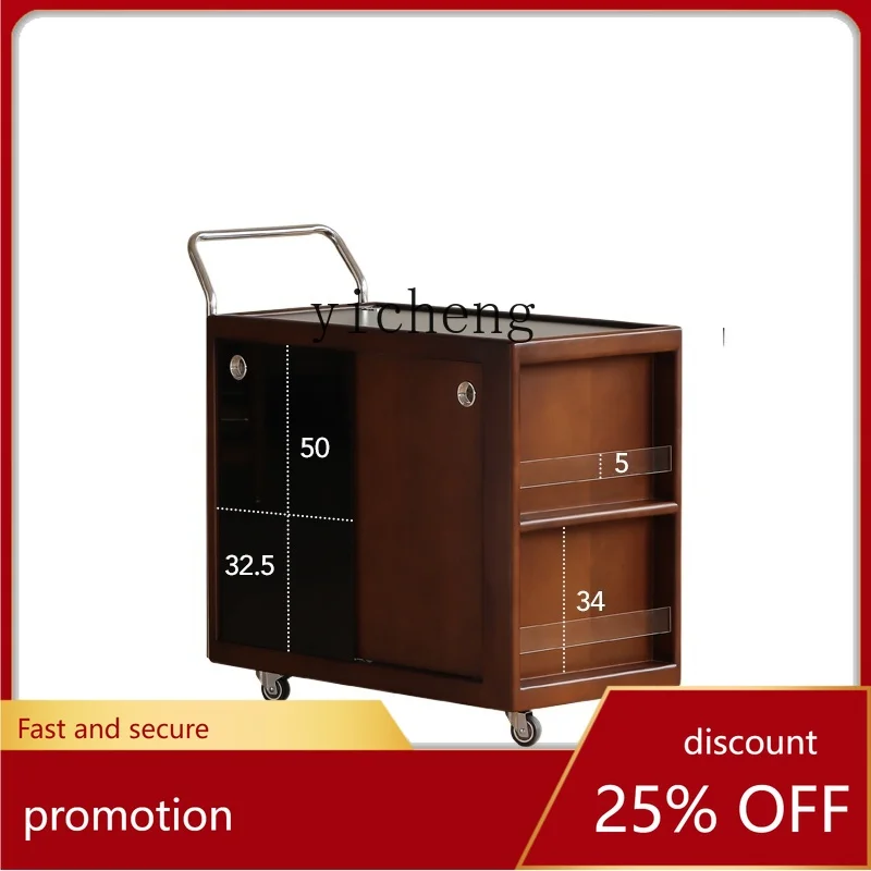 CZ Idle down Tea Cabinet Solid Wood Mobile Tea Side Cabinet Vintage Furniture Living Room Trolley