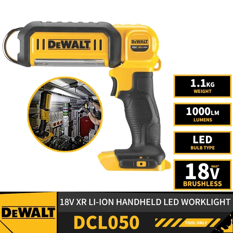 DEWALT DCL050 Handheld LED Worklight 18V Lithium Battery Tools For Outdoor Camping Jobsite Cordless High Power Lighting 1000LM