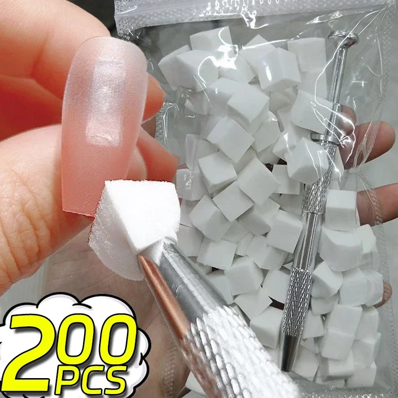 200PCS White Square Soft Nail Sponge Set Gradient Nail Brush Mini Nails Smudge Tool DIY Manicure Makeup Sponge with Grabbing Pen