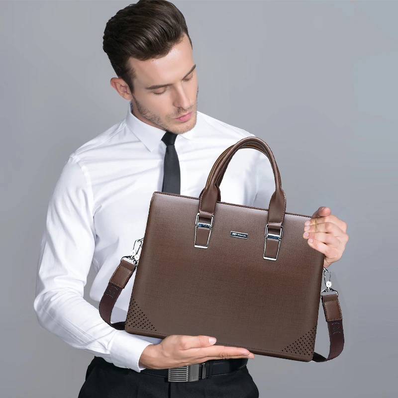 Executive Briefcase Men Husband PU Leather Handbag Laptop Office Shoulder Business Messenger Work Computer Bag for Documents