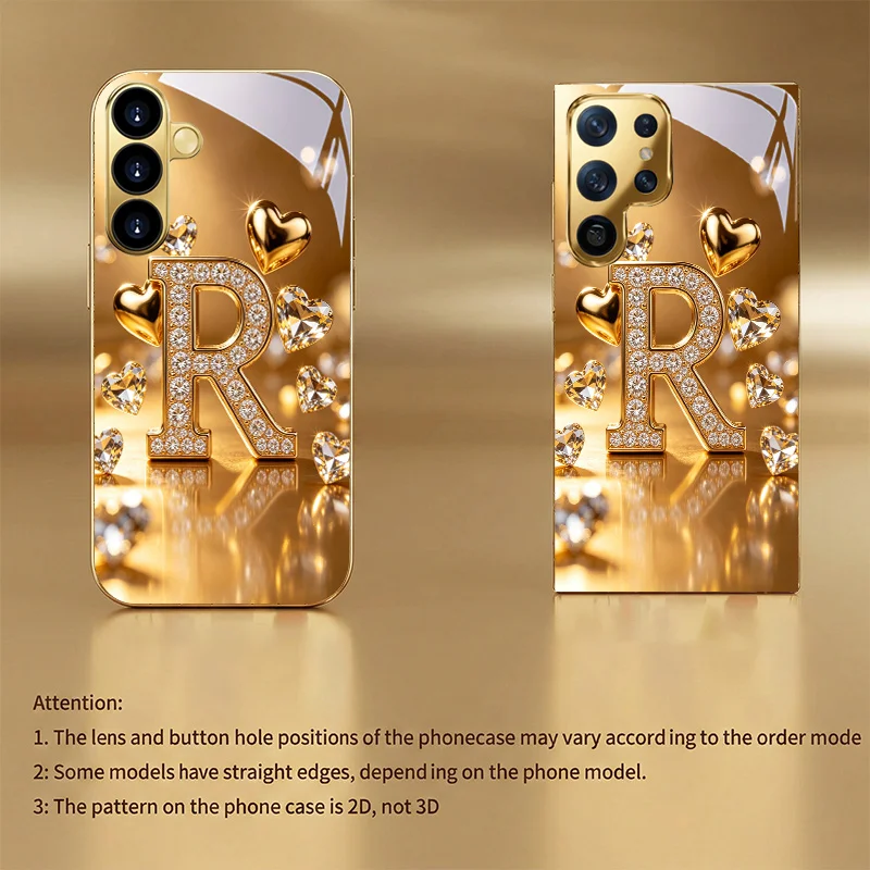 Love and letter R glass phone case suitable for Samsung Galaxy S26 S25 S24 S22 S21 S20 FE/Ultra/Plus anti fall back cover