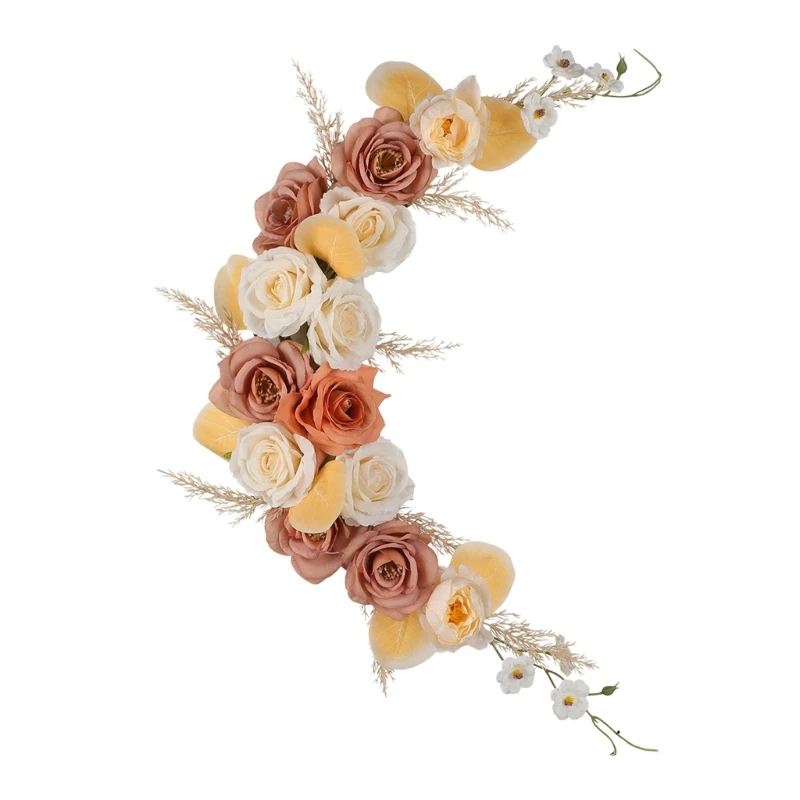 Dekorativer künstlicher Blumenkranz mit realistischen Seidenrosen für Party-Hintergrund, Herbst-Hochzeitstisch-Blumenarrangement – Detail 1