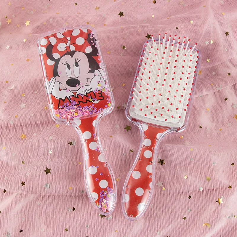 Disney-Peignes à coussin Minnie tureAir pour enfants, brosse à cheveux de massage 3D, soin des cheveux, outil de coiffure, paillettes étoiles,