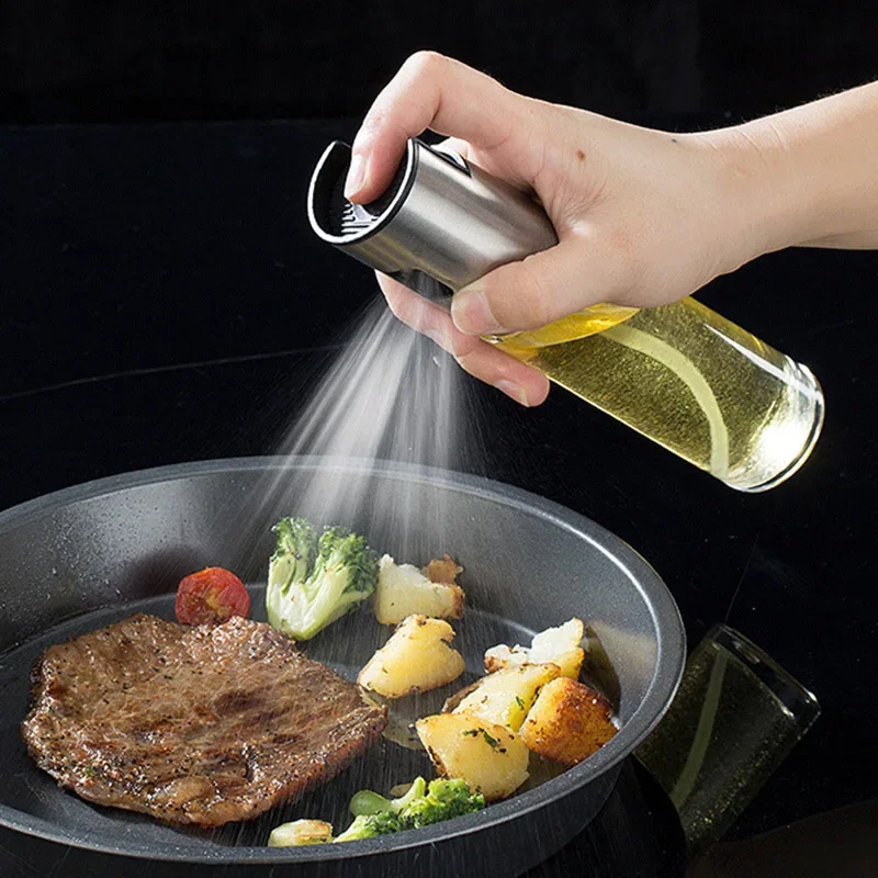 100ML Olive Oil Sprayerl, Stainless Steel Spray Bottle Spray, Kitchen Cooking Oil Spray, Glass Oil Can