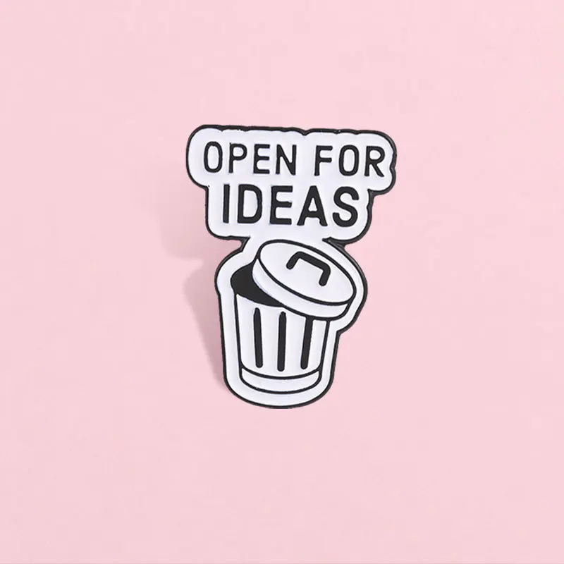 Funny Cartoon Trash Can Brooch Open For Ideas English Slogan Alloy Badges Creative Pins Decorative DIY Bags Clothes Hat T-shirt